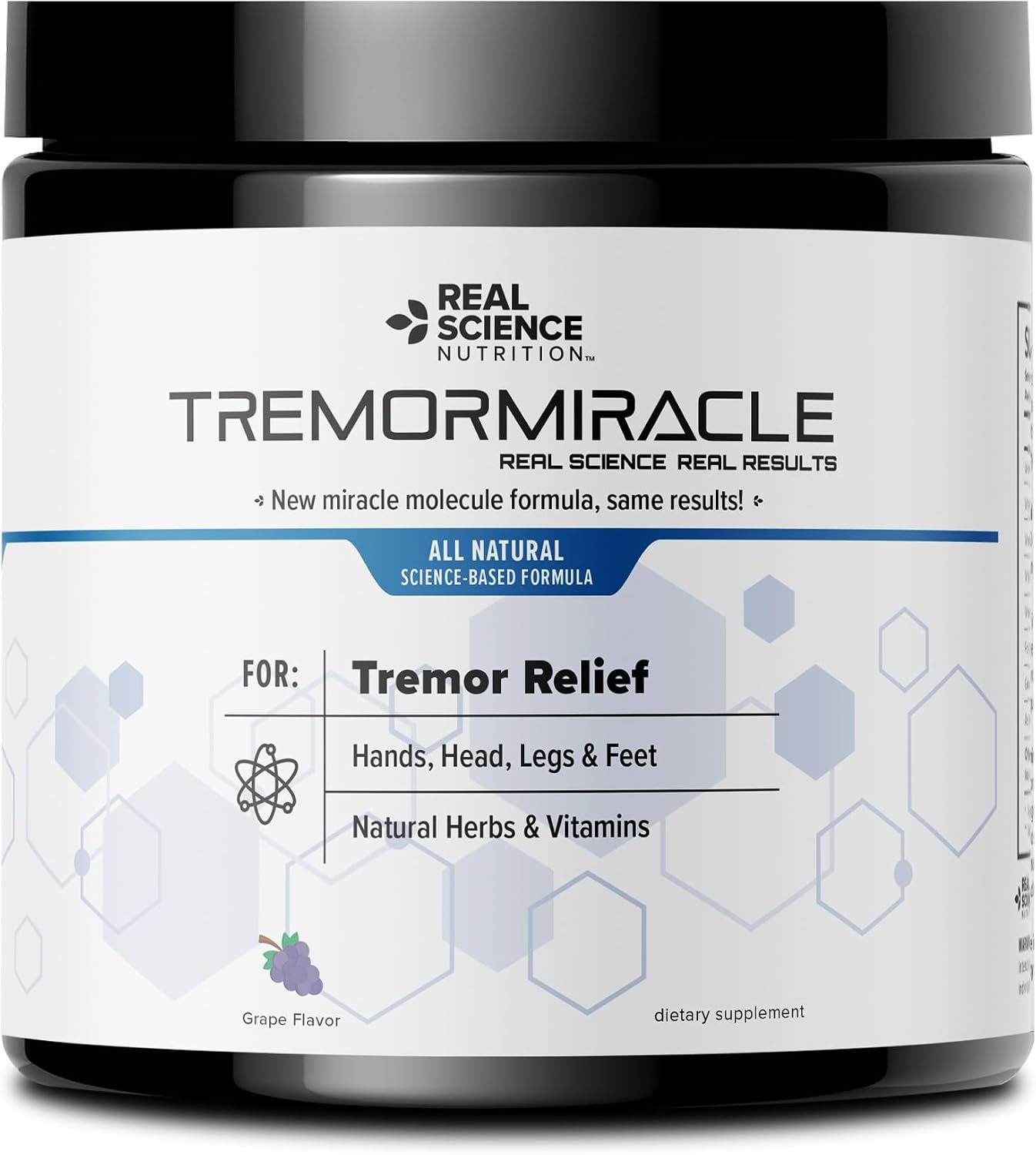 Real Science Nutrition Tremor Miracle - Essential Tremor Herbal Supplement Powder for Hands, Legs, Feet, Head Tremors (13.4 Oz, Grape Flavor) (3)