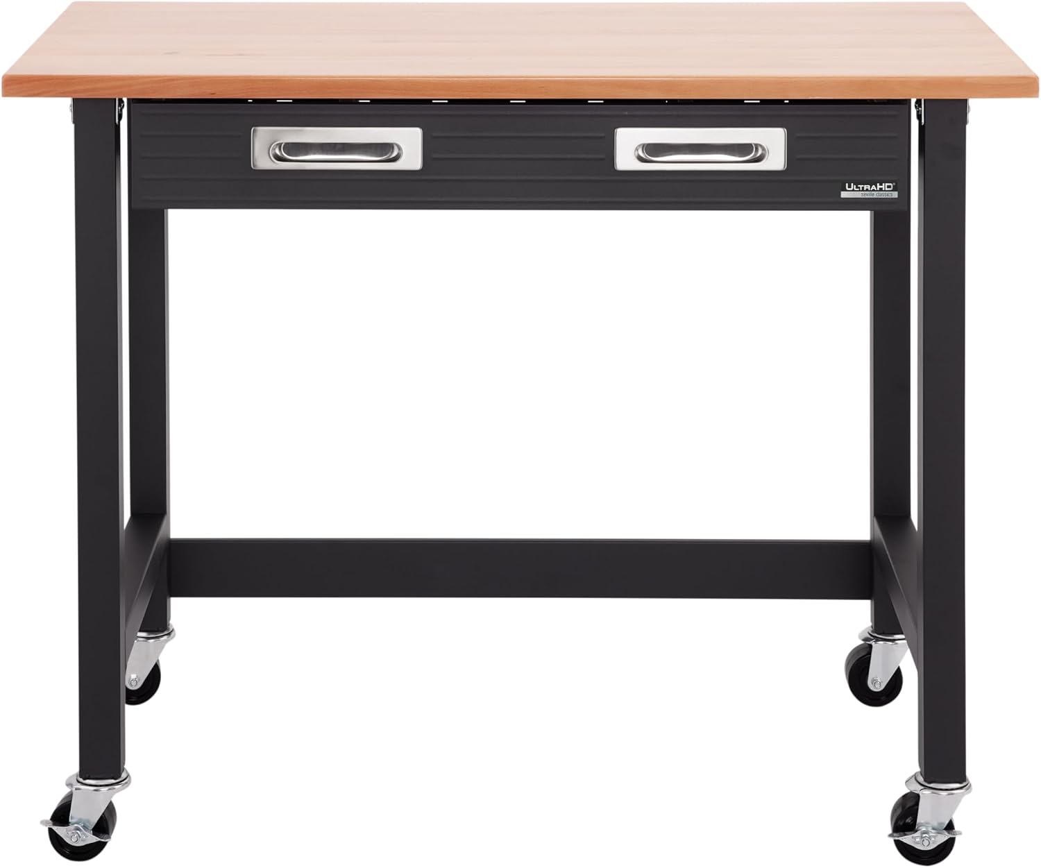 Seville Classics UltraGraphite Wood Top Workbench on Wheels with Sliding Organizer Drawer Table, 48", Graphite