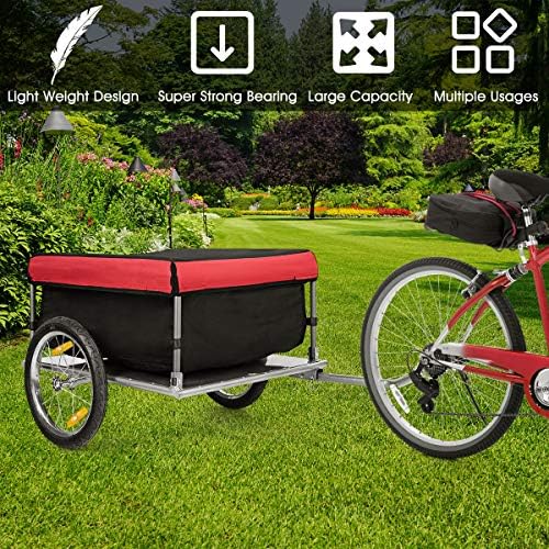 Goplus Bike Cargo Trailer, Foldable Bicycle Trailer with 16” Wheels, Removable Cover, Oxford Fabric, Folding Frame Quick Release