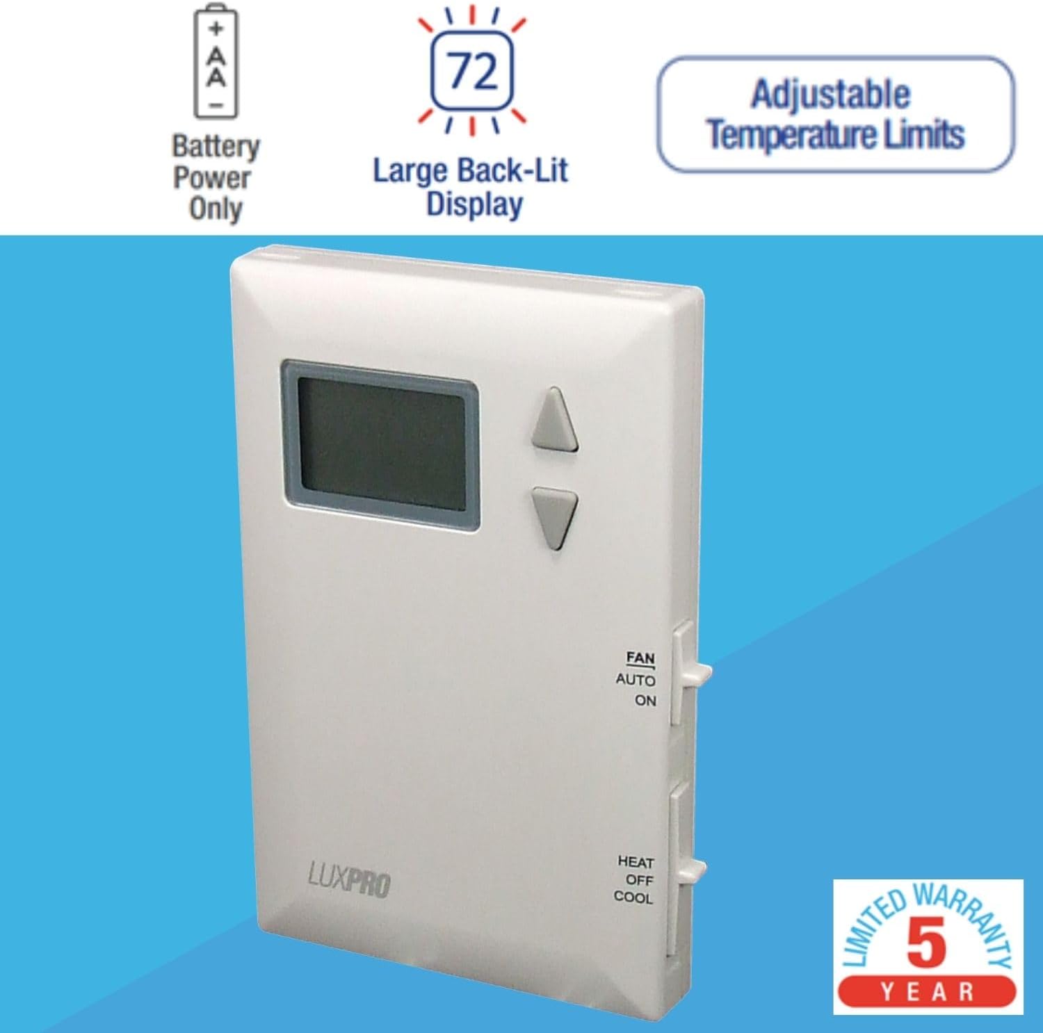 Lux Pro PSD010B Mechanical Non-Programmable Thermostat; 1 Heat Only; Without Fan; Batteries Included | Without Fan, Batteries Included