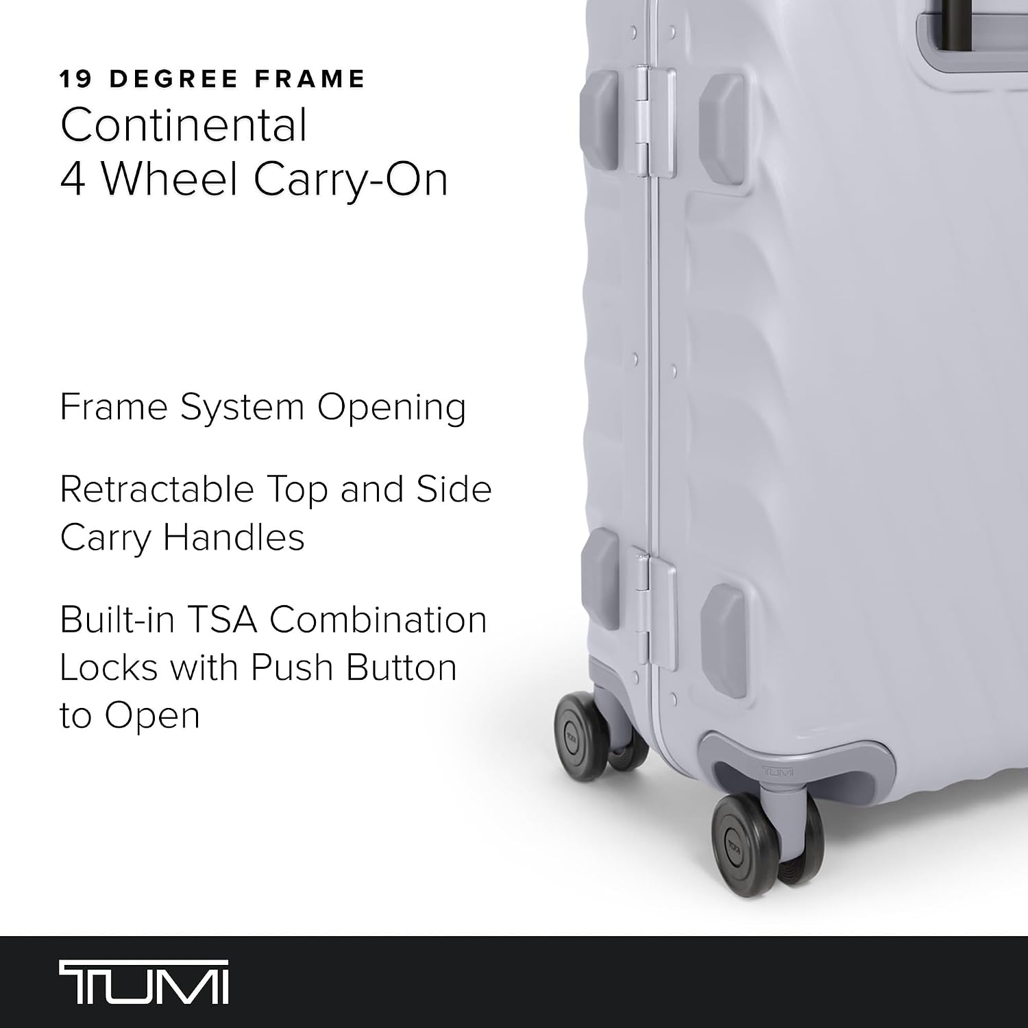 TUMI 19 Degree Frame Continental 4 Wheel Carry-On - Lightweight Suitcase - Hard Shell Luggage - 21.8" X 15.8" X 9.0" - Black Textured