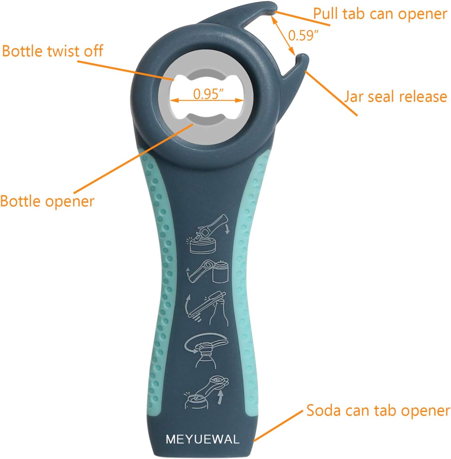 Jar Opener, 5 in 1 Multi Function Can Opener Bottle Opener Kit with Silicone Handle Easy to Use for Children