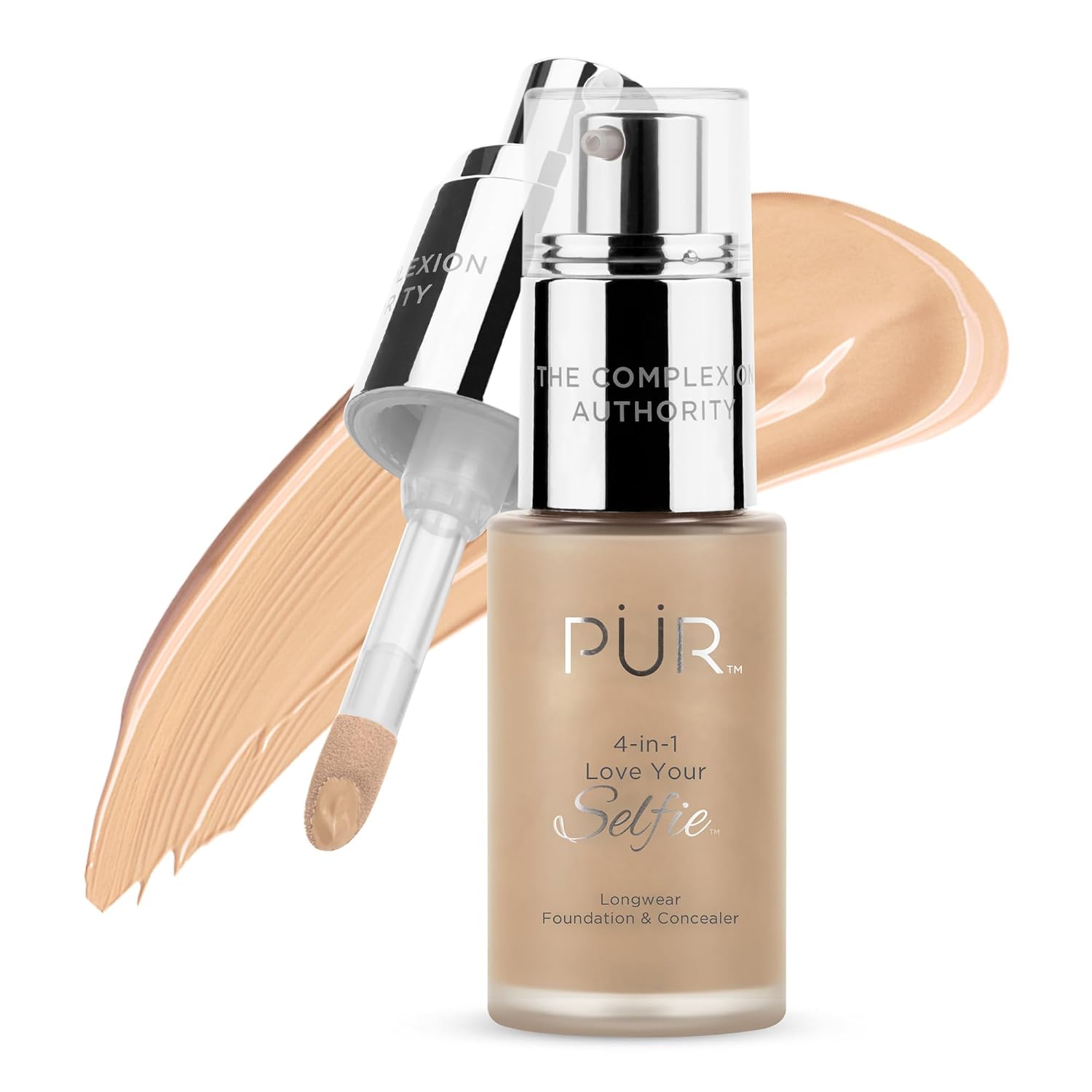 PÜR MINERALS 4-in-1 Love Your Selfie Foundation & Concealer - Longwear Medium-to-Full Coverage Liquid Makeup Foundation with Hydrating Blend for Refined-Looking, Natural Beauty Glow & Skin Texture