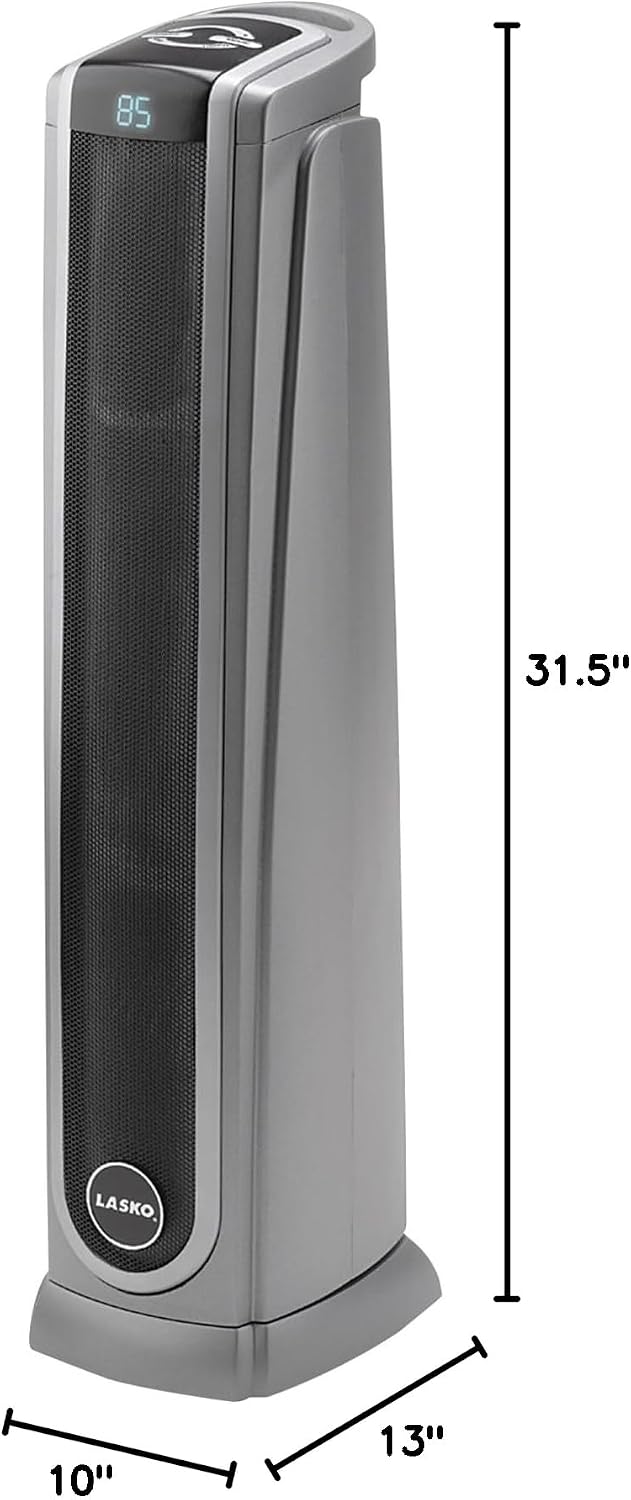 Lasko Oscillating Digital Ceramic Tower Space Heater - 29” - 5586 - Black | Built-In Handle, For Large Rooms, Cool Touch Housing, Overheat Protection Adjustable Thermostat, Timer, Remote, 1500W