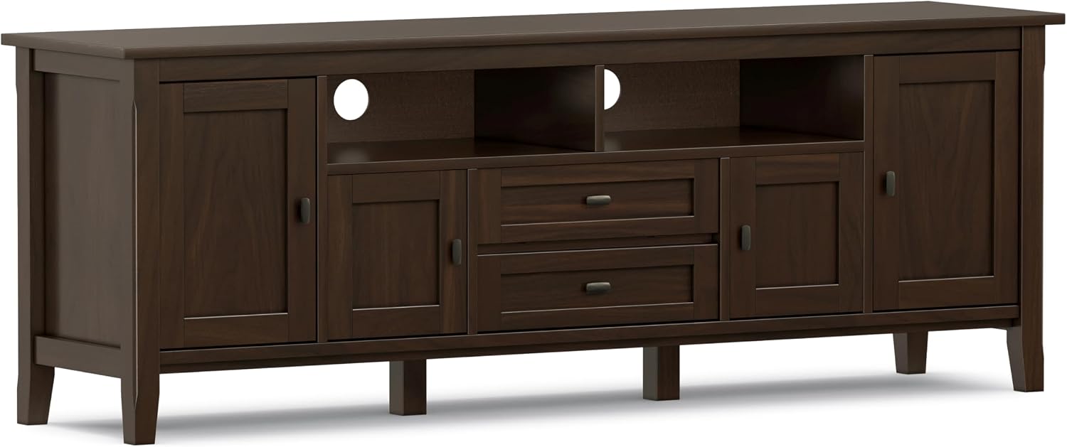 SIMPLIHOME Warm Shaker 47" Wide Solid Wood TV Stand in Light Golden Brown
