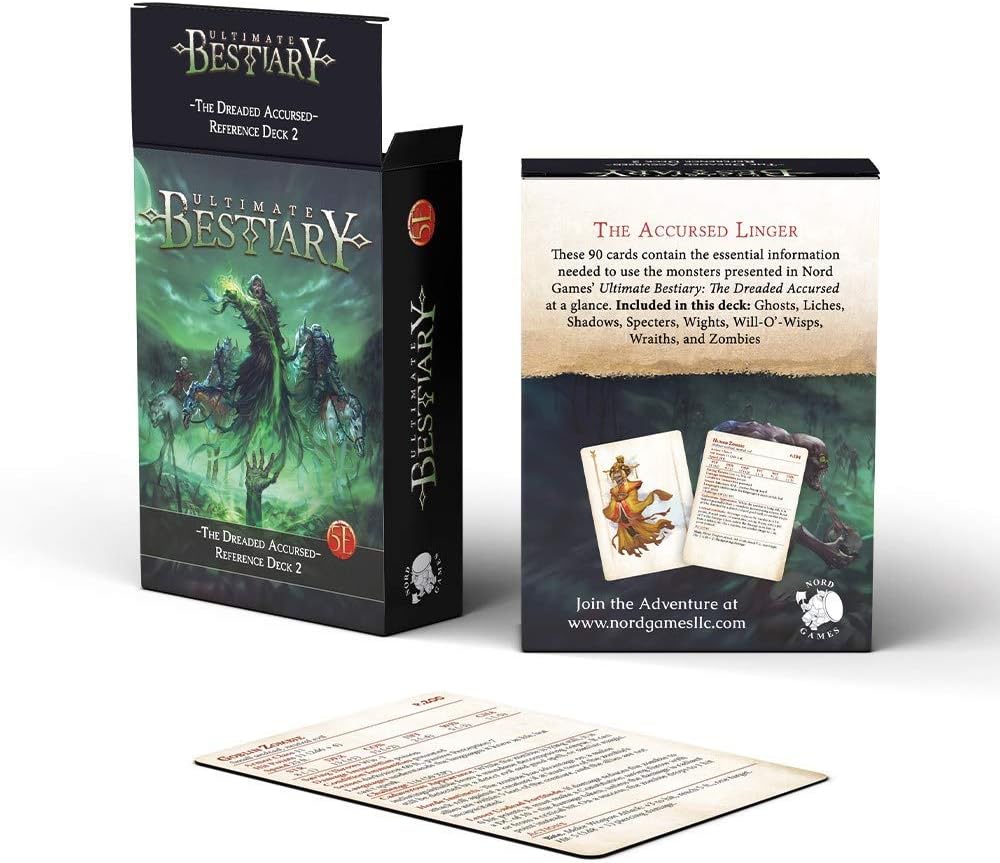 Dungeons and Dragons 5th Edition Deck of Cards – The Dreaded Accursed: Reference Deck 2 by Nord Games – 100 Cards - Games for Adults and Kids