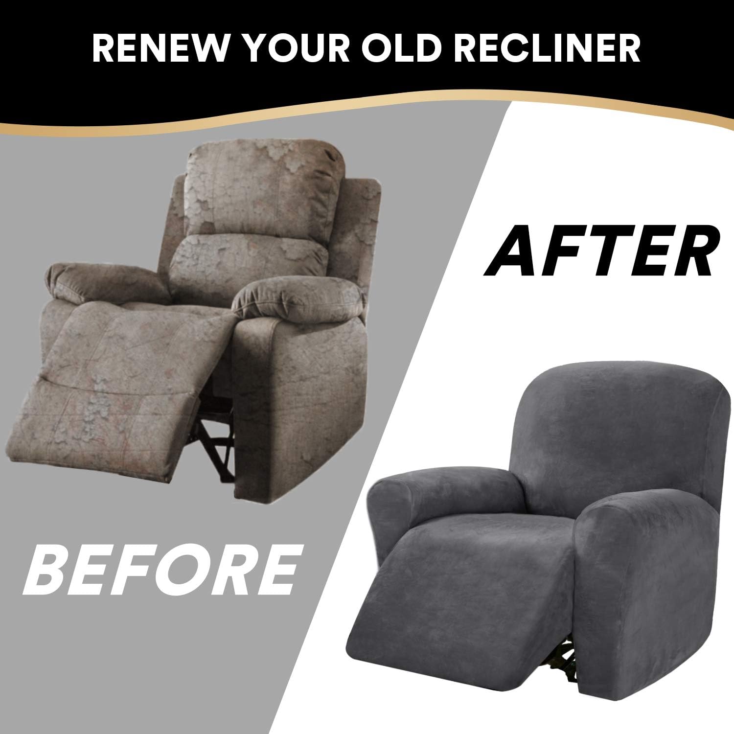 PrinceDeco Recliner Chair Cover Velvet Stretch Recliner Couch Covers 4-Pieces Style Recliner Chair Covers Recliner Cover for Reclining Chair
