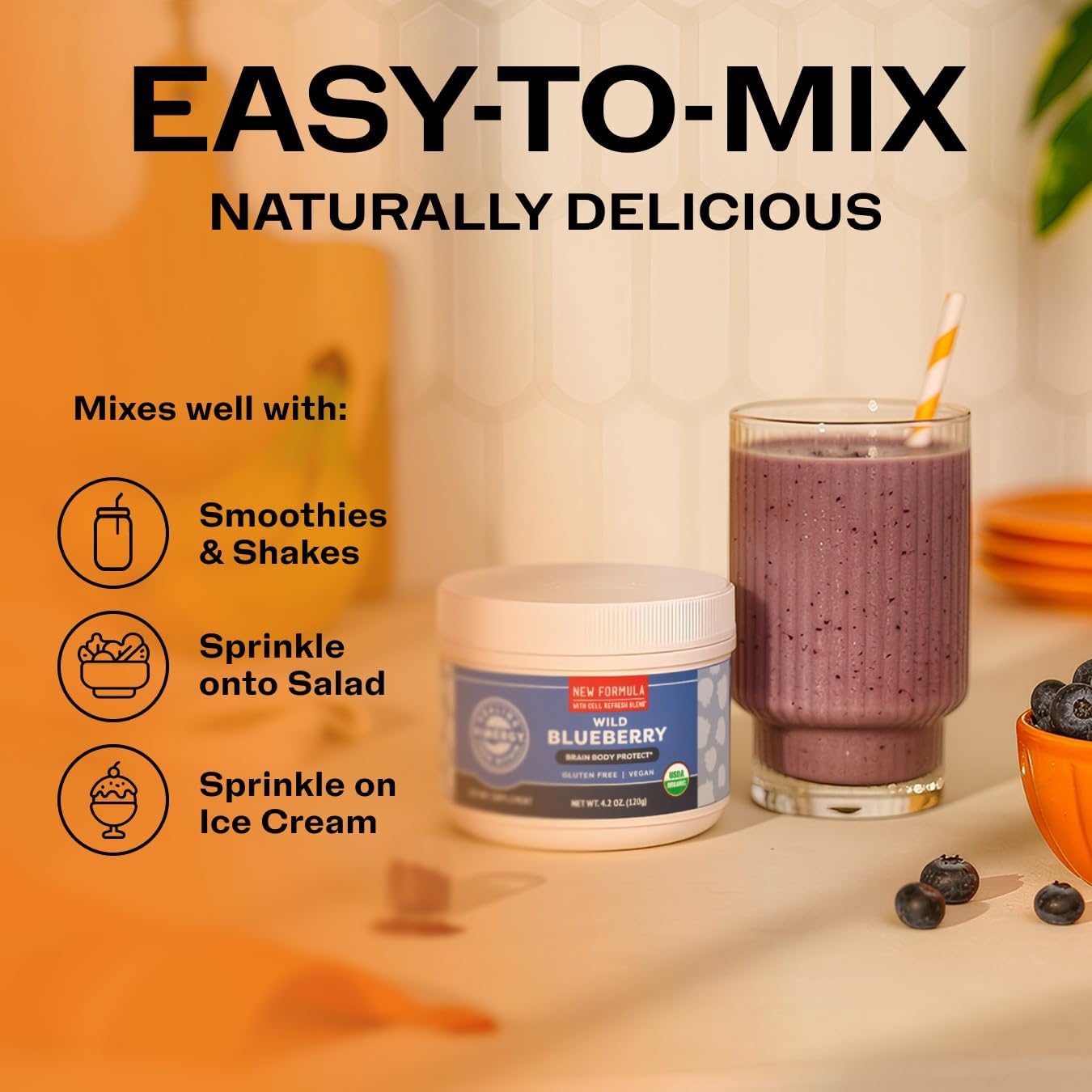 Vimergy Wild Blueberry Powder, Non-GMO, Vegan, Organic, 250g, 62 Servings | Antioxidant Used in Heavy Metal Detox Smoothie, Protects Brain Cells*, Gluten-Free
