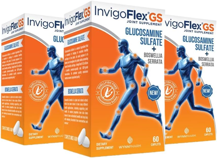 INVIGOFLEX® GS - Glucosamine Sulfate (Shellfish Free, Sodium Free & Vegetarian Safe) Non GMO, Gluten Free - with Boswellia Serrata - Knees, Hands, Back, and Hip Premium Joint Supplement