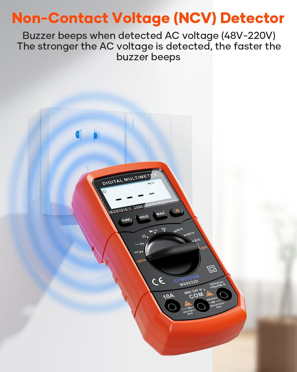 Crenova MS8233D Multimeter 6000 Counts Digital Multimeter DC AC Volt Meter Ohm Volt Amp Tester Measures Voltage Current Resistance Capacitance