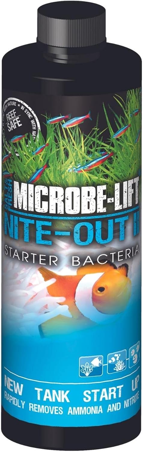 MICROBE-LIFT Nite-Out II Aquarium Bacteria for Start-up, Instantly Cycle Aquariums, Add Fish on Day 1, Rapid Ammonia and Nitrite Reducer for Freshwater & Saltwater Fish Tank, 16 Ounces (NITEH16)