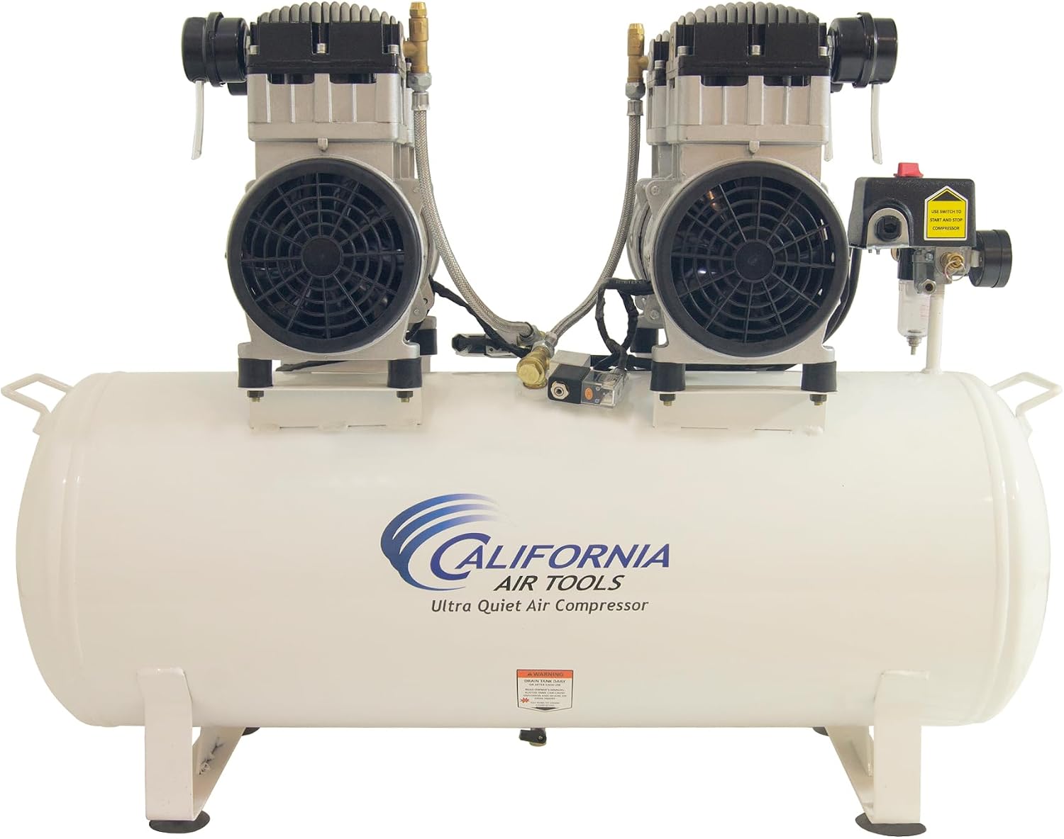California Air Tools 20040CAD Powerful 4.0 HP Ultra Quiet and Oil-Free Air Compressor, 20 Gallon Tank, 75 dB Noise Level, White, 220v 60hz, with Automatic Drain Valve