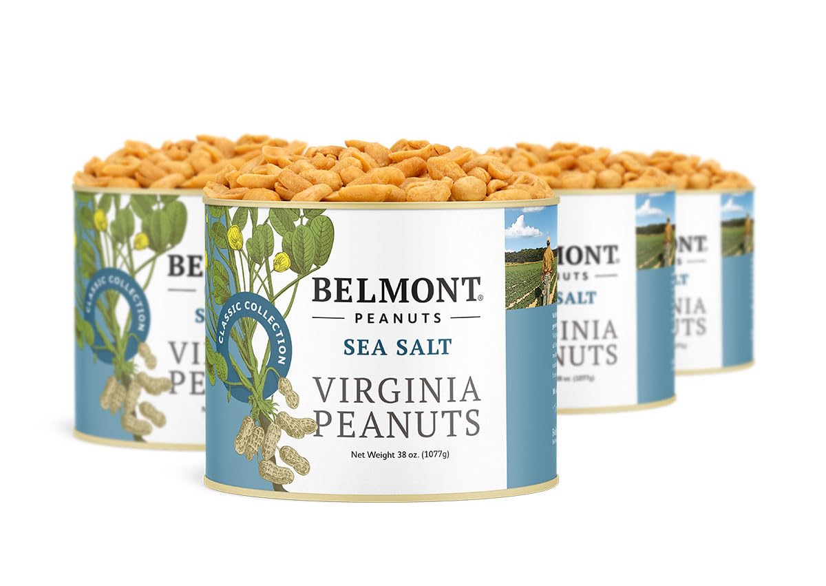 Belmont Peanuts Gourmet Sea-Salted Virginia Peanuts, 20 oz (1 Pack) – Only 3 Simple Ingredients, No Preservatives, 7g Protein – A Premium, Salty, Crunchy, Hand Seasoned Snack