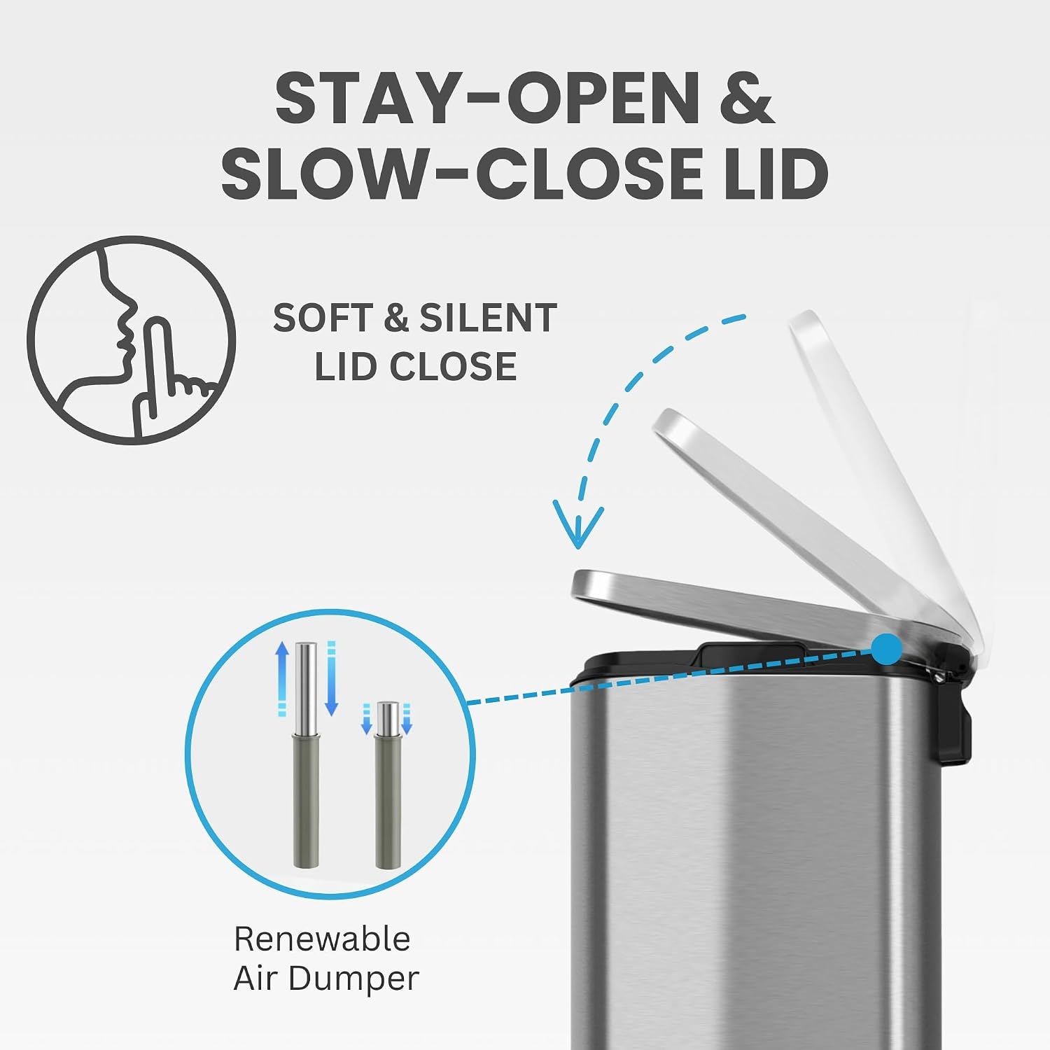 iTouchless Glide 13 Gallon Sensor Garbage Can with Wheels and Odor Control System, Stainless Steel, Automatic Kitchen Bin and Office Trash Bin (Powered by Battery or Optional AC Adapter)