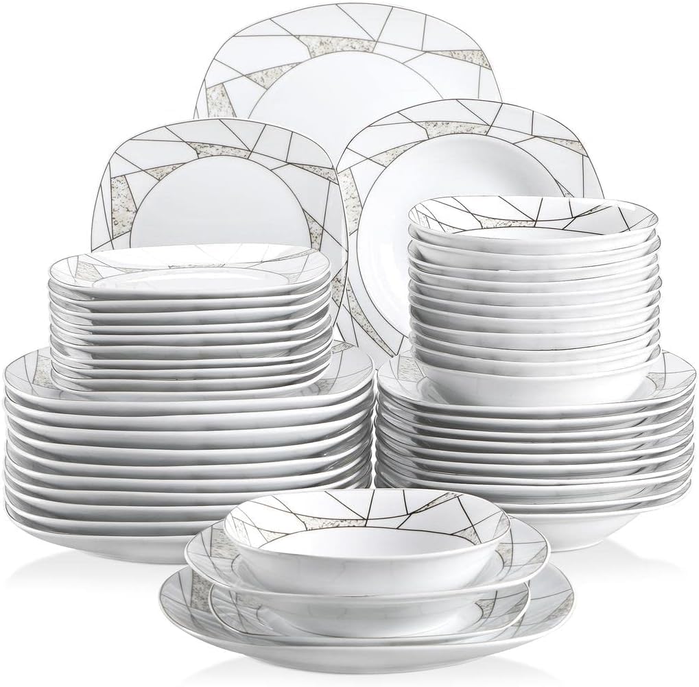 VEWEET 30 PCS Ceramic Dinnerware Sets for 6, Pink Floral Dish Set, ANNIE | Porcelain Dinner Set Including Dessert Plates, Soup Plates, Dinner Plates, Cups & Saucers, Microwave & Dishwasher Safe