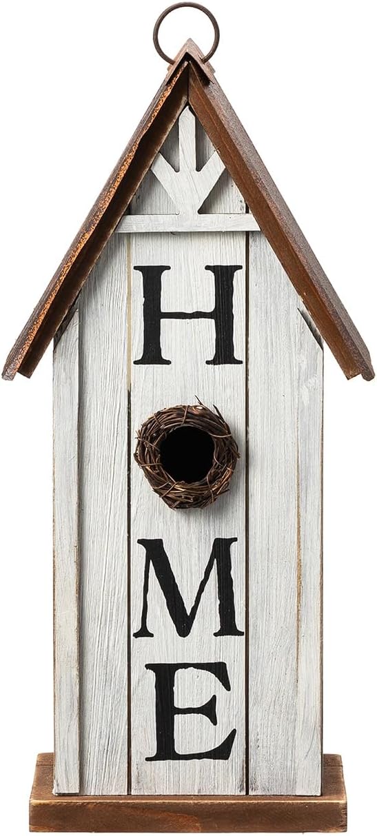 Glitzhome Bird Houses for Outside,10" H Rustic Wooden Bird House Garden Distressed Decorative Birdhouse for Outdoors, Hanging Birdhouse for Bluebird Hummingbird Wren Finch Cardinals Cedar