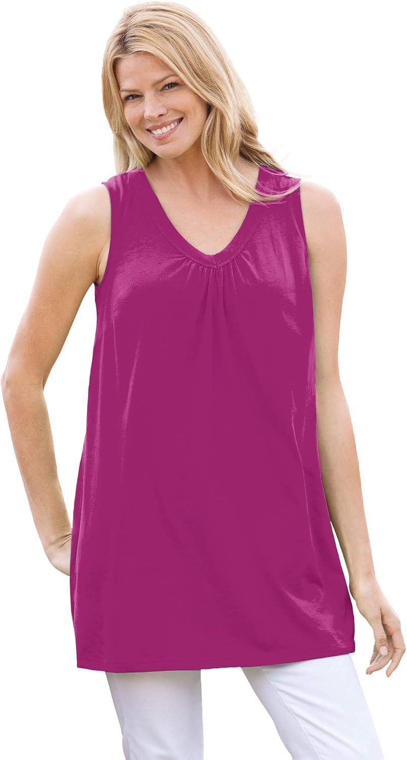 Woman Within Perfect Sleeveless Shirred V-Neck Tunic