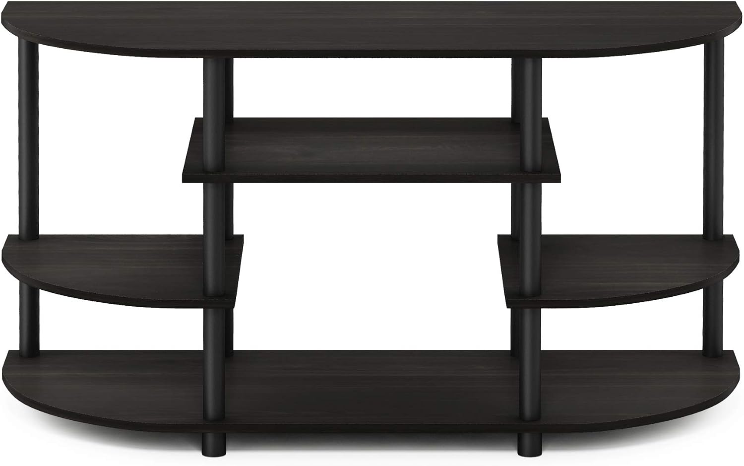 Furinno Turn-N-Tube No Tools Entertainment Center, Round Square Corner, French Oak Grey/Black | Raised Top, Open Shelves TV Console with for TV up to 32 Inch, for Living Room, Bedroom