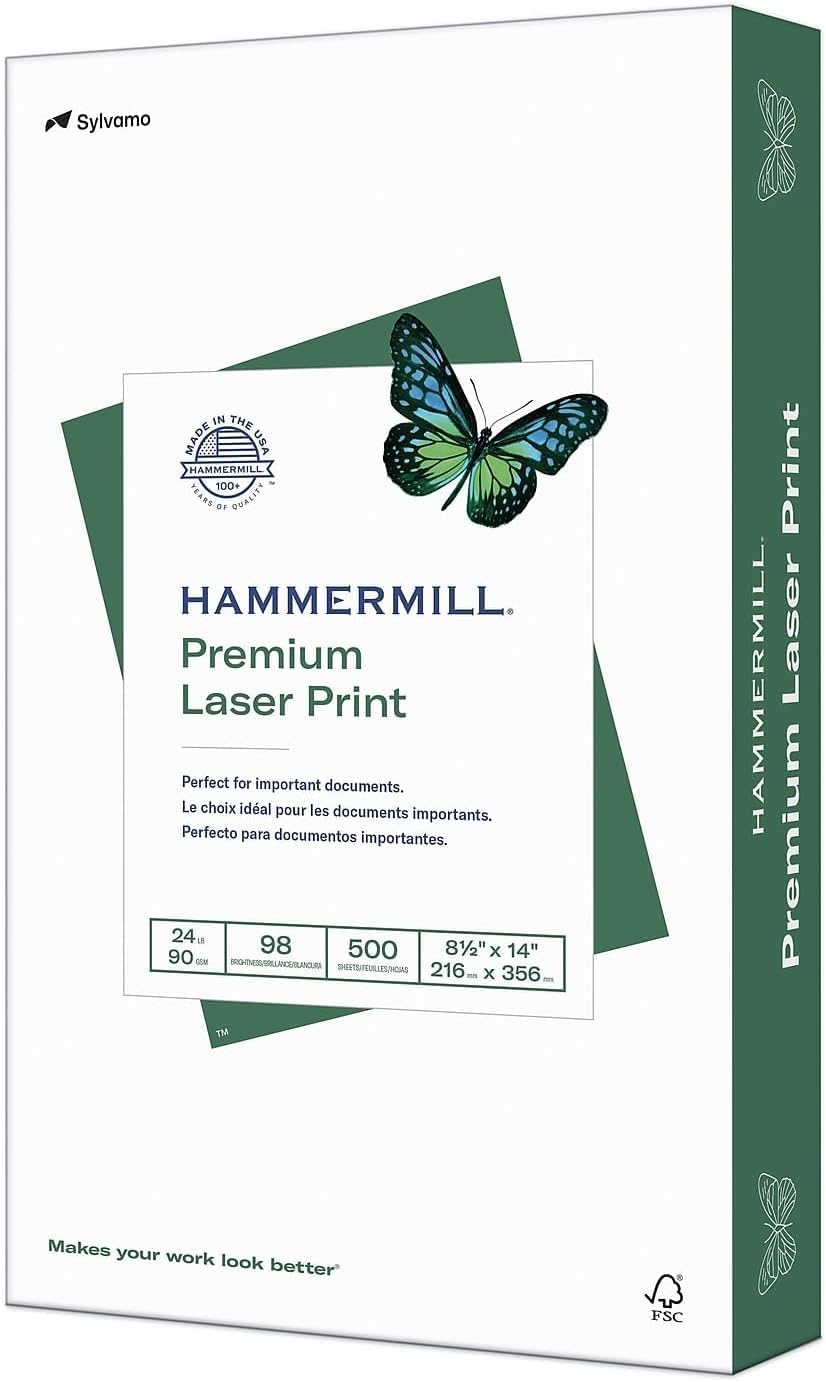 Hammermill Printer Paper, Premium Laser Print 24 lb, 8.5 x 11-5 Ream (2,500 Sheets) - 98 Bright, Made in the USA, 104640C