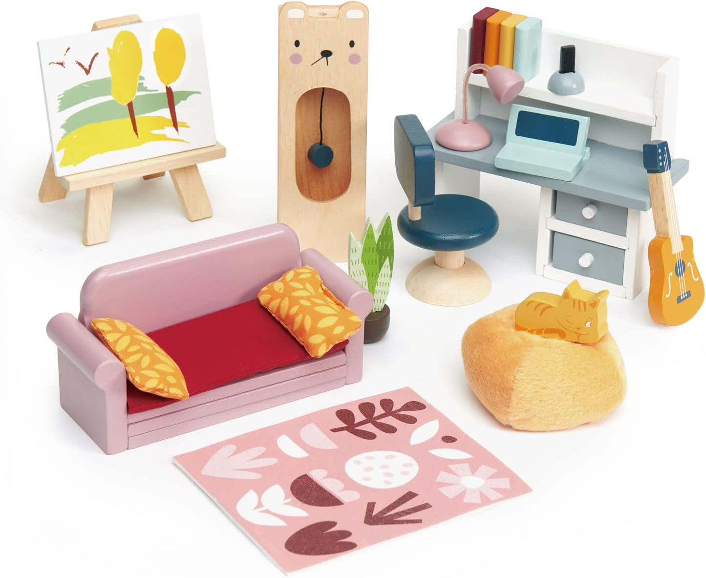 Tender Leaf Toys - Dolls House Study Furniture 1:12 Scale 23 Pcs Furnished Room Dollhouse Accessories Miniature Pretend Play Age 3+