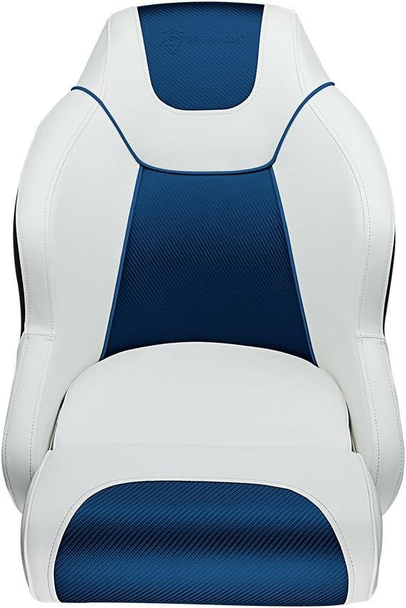 Seamander Boat Captains Chair,Captain Bucket Seat with Flip Up Bolster,Integral Rotomolded Frame, Premium EPDM Foam Material, Marine Grade Vinyl (A-White/Charcoal)