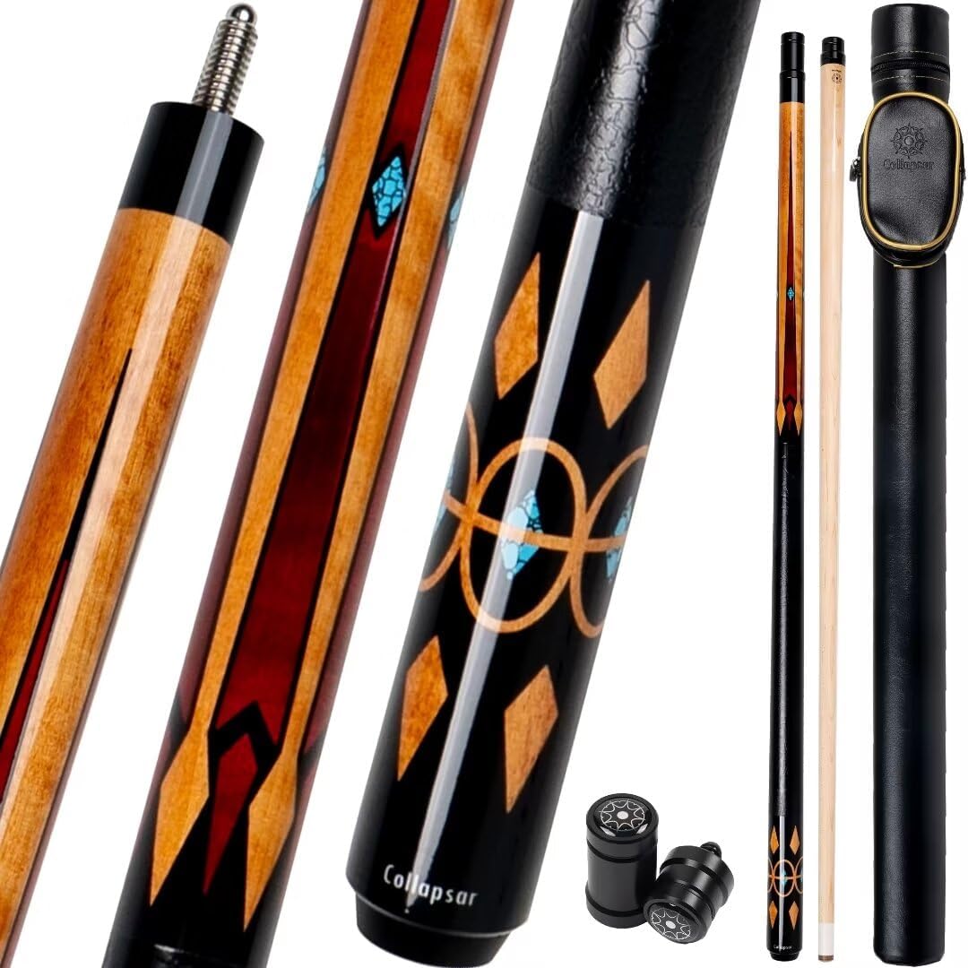 Collapsar CA Pool Stick with 1X1 Hard Case 58" Billiard Cue Stick | Canadian Maple Shaft with 13mm Cue Tip,19-21 oz Professional Pool Cue Set