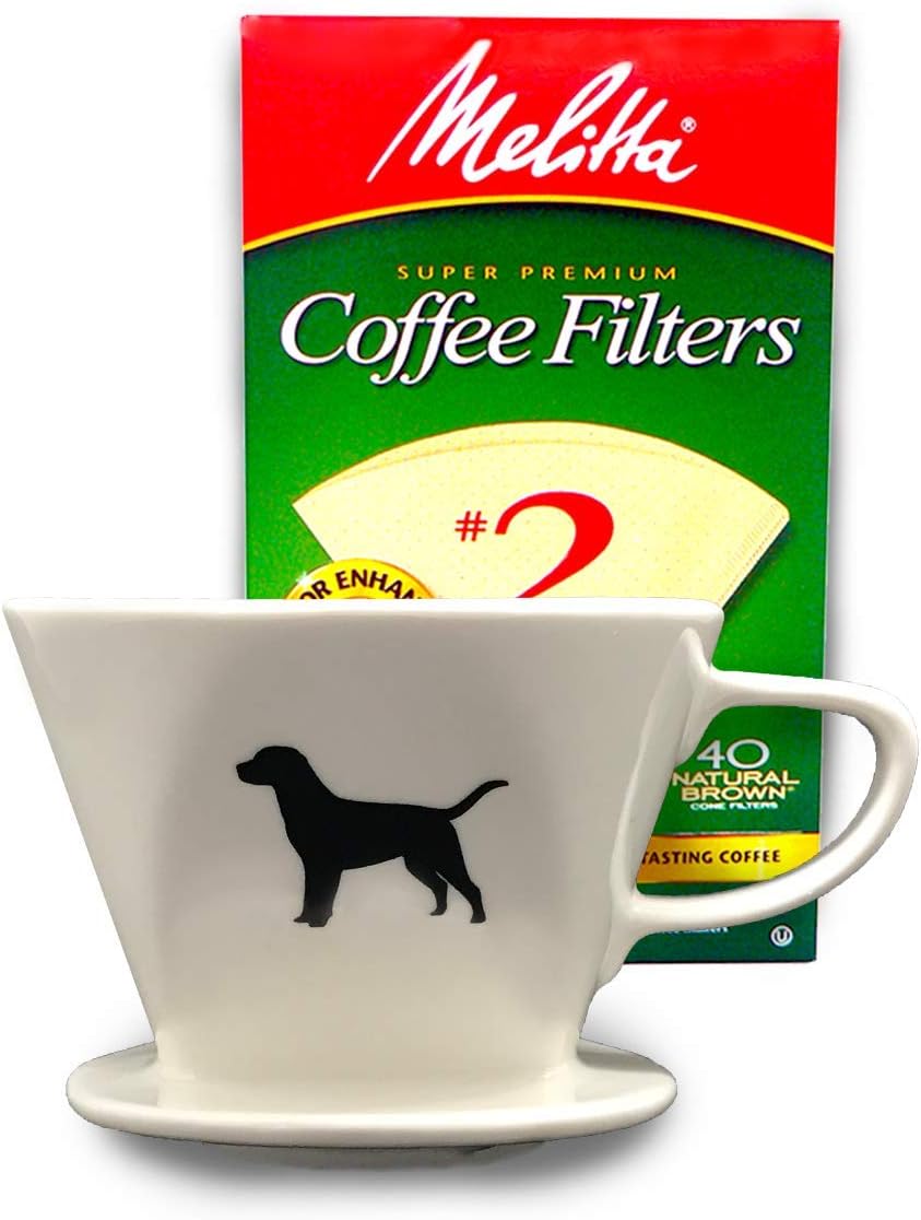 Simply Charmed Ceramic Pour Over Coffee Maker with 40 Count Melitta Filters - Elegant Single Serve Coffee Dripper for Rich Brewed Pour Over Coffee - Base Measures 4", Height 3" - Brews 8-16 oz
