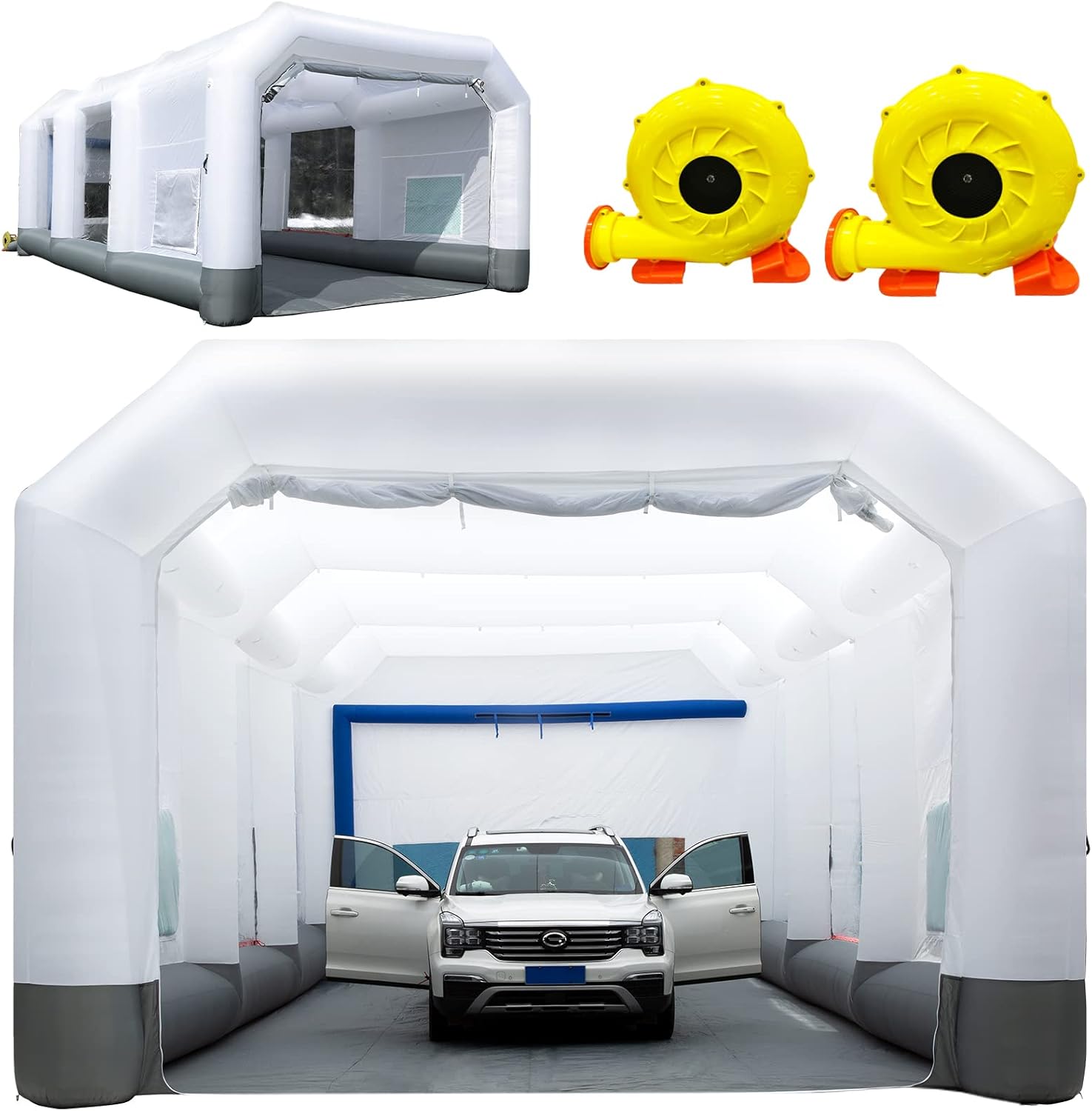 GORILLASPRO Inflatable Paint Booth 26x15x10Ft, Inflatable Spray Booth with (750W + 950W) Blowers, Upgrade Air Filter System Environment Friendly