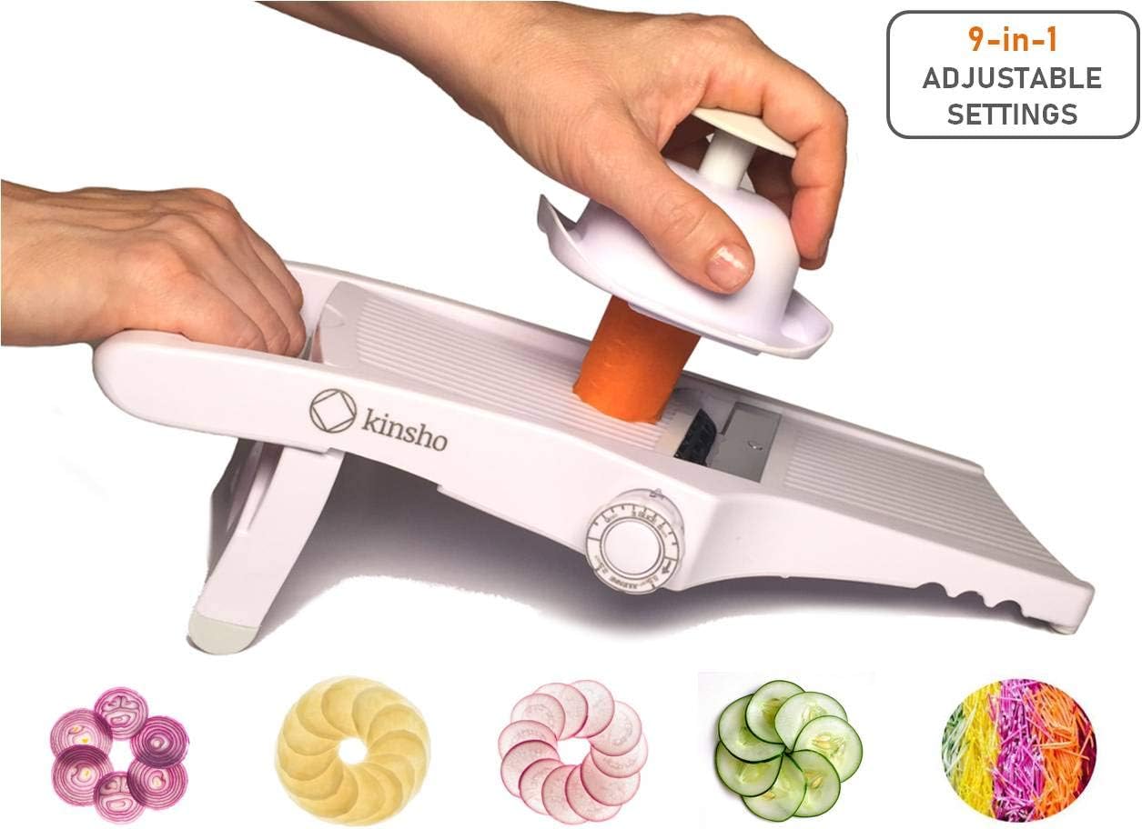 Mandolin Slicer Adjustable Mandoline | Best Hand-Held Cutter for Vegetable Potato Zucchini Food | Professional Steel Blade - Safe Finger Guard