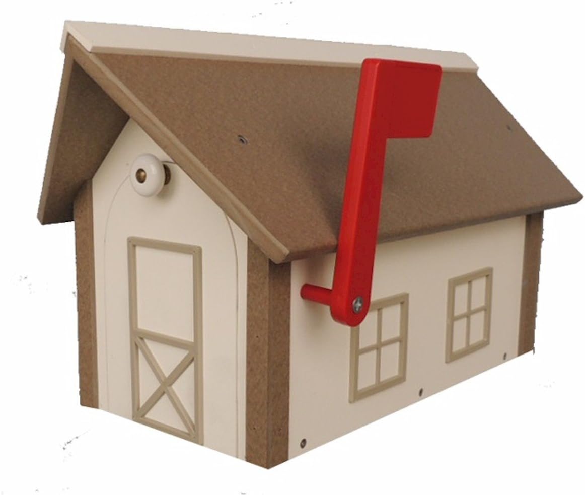 All-Poly Mailbox White w/Weatherwood Trim and Roof Amish Made in USA