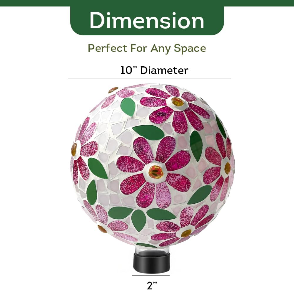 Lily's Home Colorful Mosaic Glass Gazing Ball, Designed with a Stunning Holographic Petal Mosaic Pattern to Bring Color and Reflection to Any Home and Garden, Red and Gold (10" Diameter)