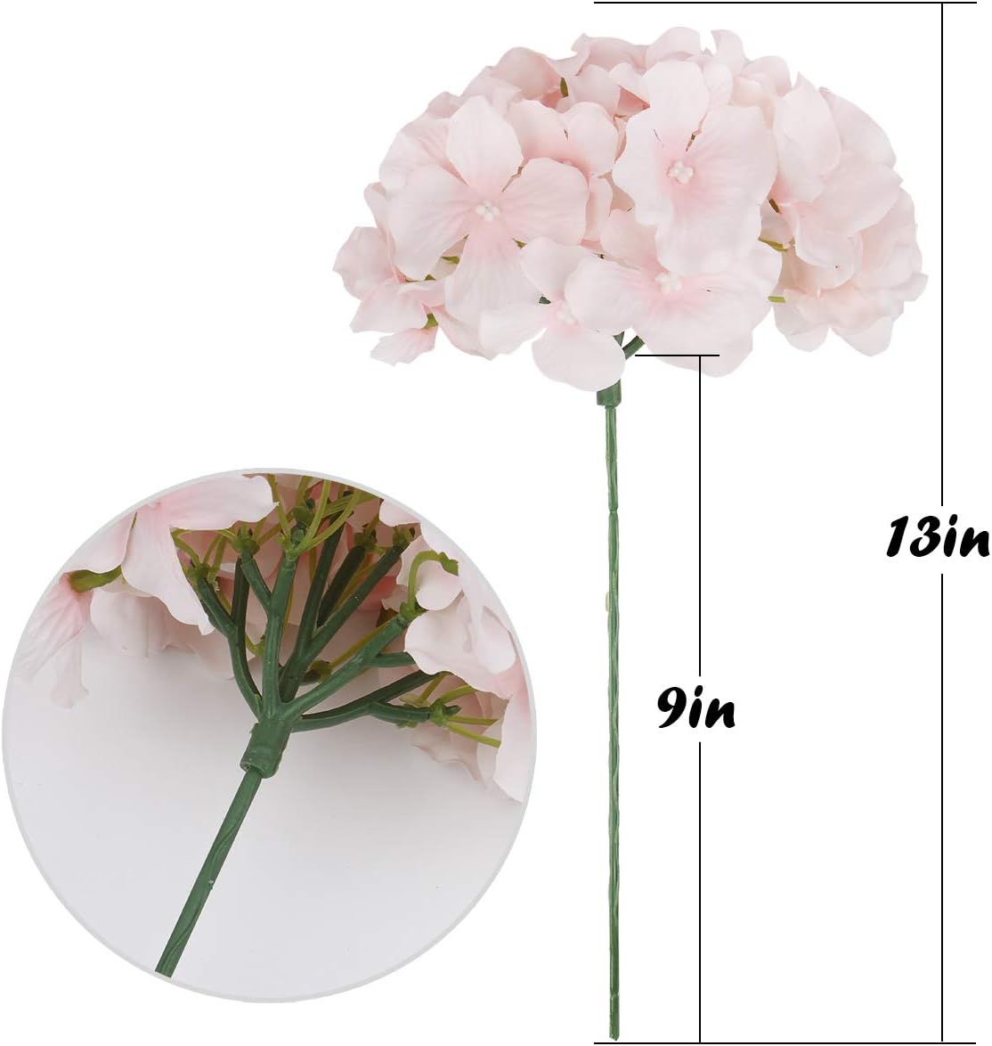 Silk Hydrangea Heads Artificial Flowers Heads with Stems for Home Wedding Decor,Pack of 10 (White)