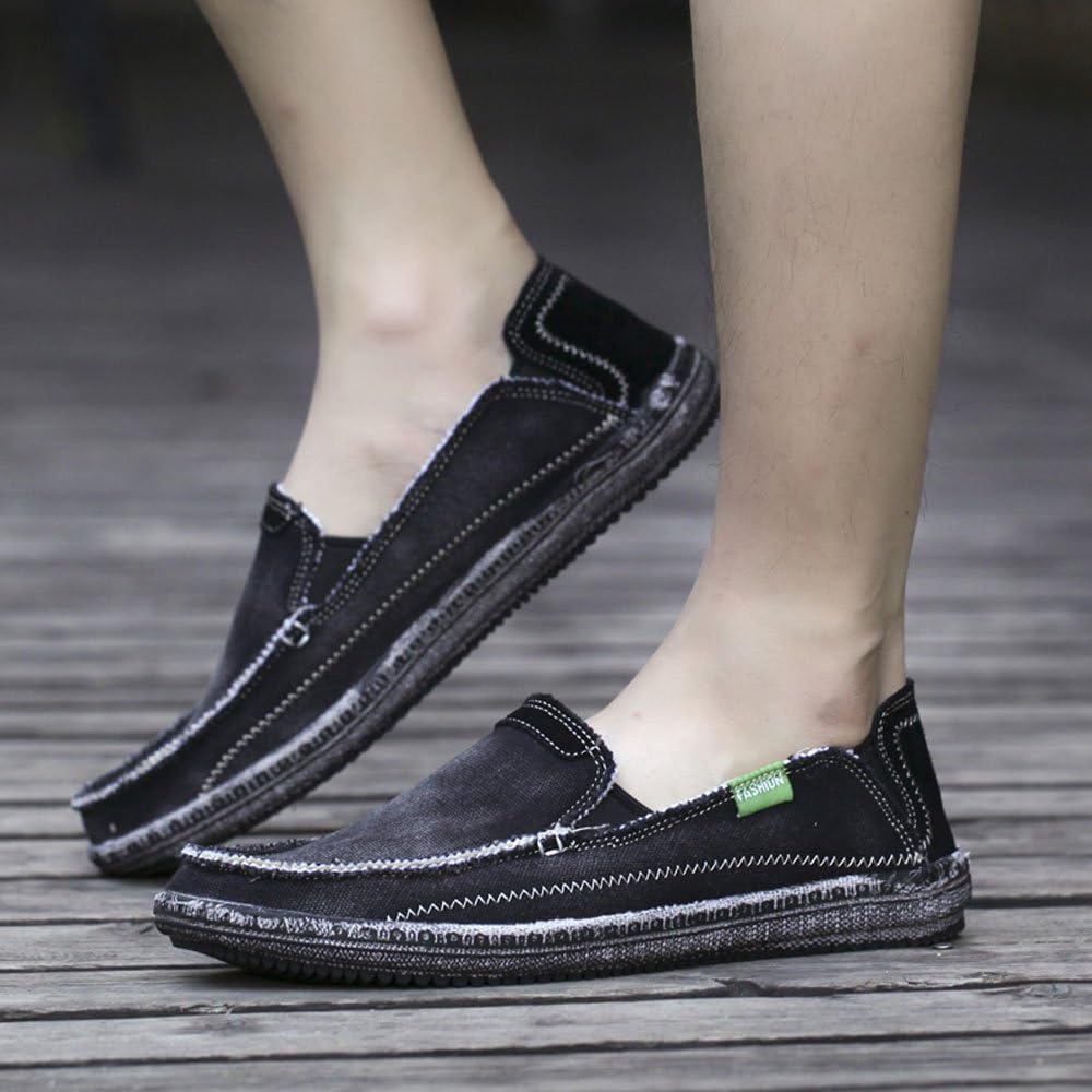 VILOCY Mens Slip on Deck Shoes Casual Canvas Loafers Beach Boat Shoes Zero Drop Vintage Flat