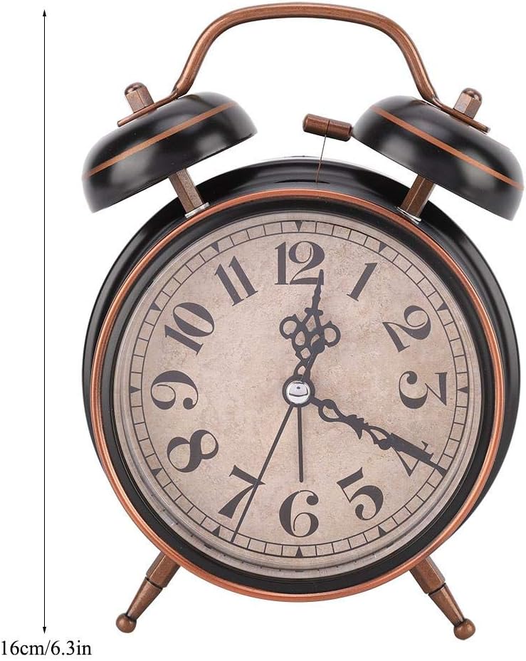 Boquite Old Fashioned Alarm Clock, Retro Mechanical Alarm Clock with Night Light (Black)