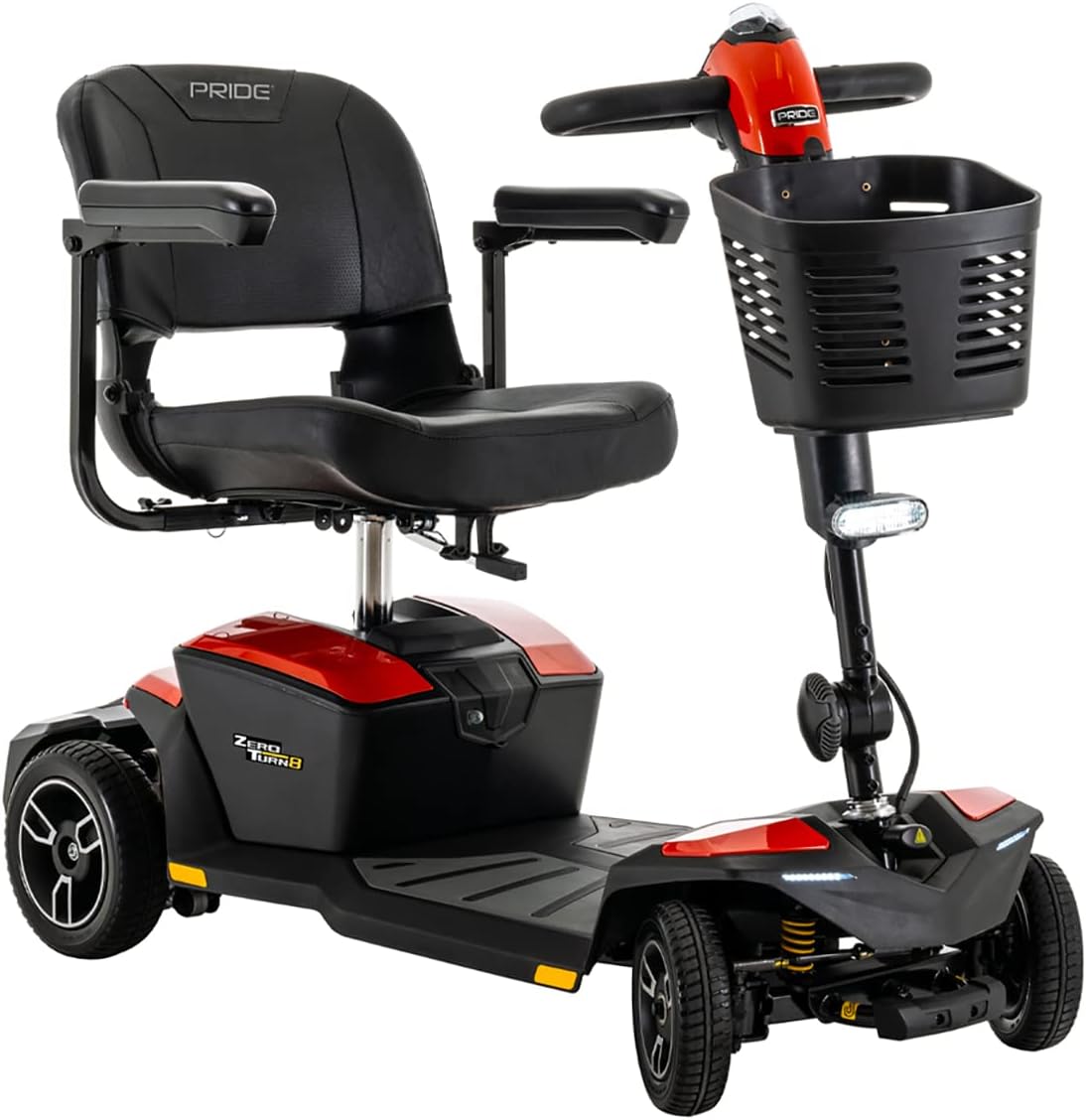 Pride Jazzy Zero Turn 4-Wheel Scooter, 4-Wheel Stability with 3-Wheel Maneuverability (Fire Opal)