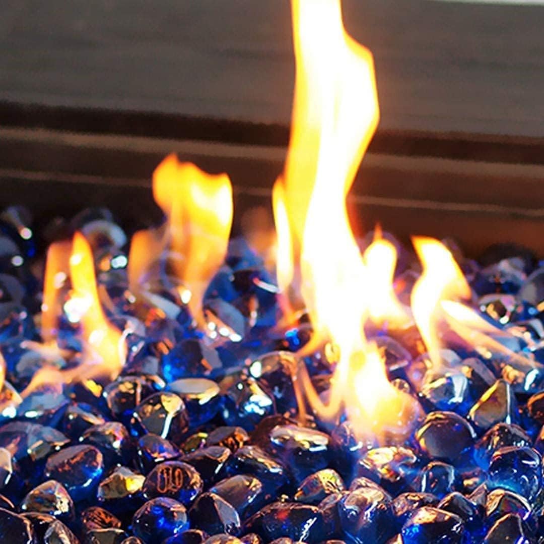 Fire Glass Diamond 1 Inch Fire Pit Glass Rocks for Propane or Gas Fire Pit （10 Pounds Margarita Azura Blue ） Gift Package