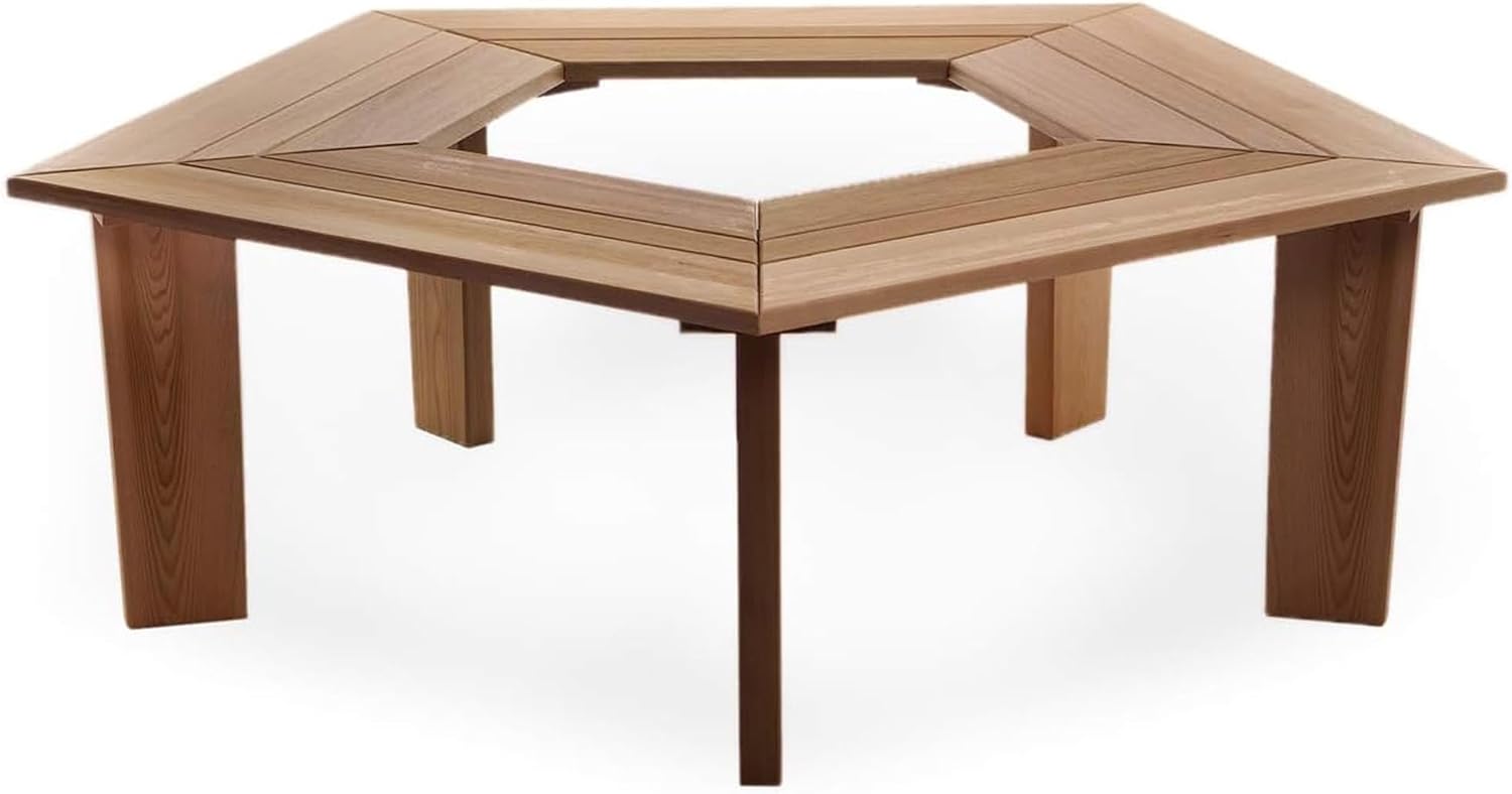 All Things Cedar 52 Inch Wood Tree Bench, 5 Sided Wrap Around Outdoor Seating, Natural