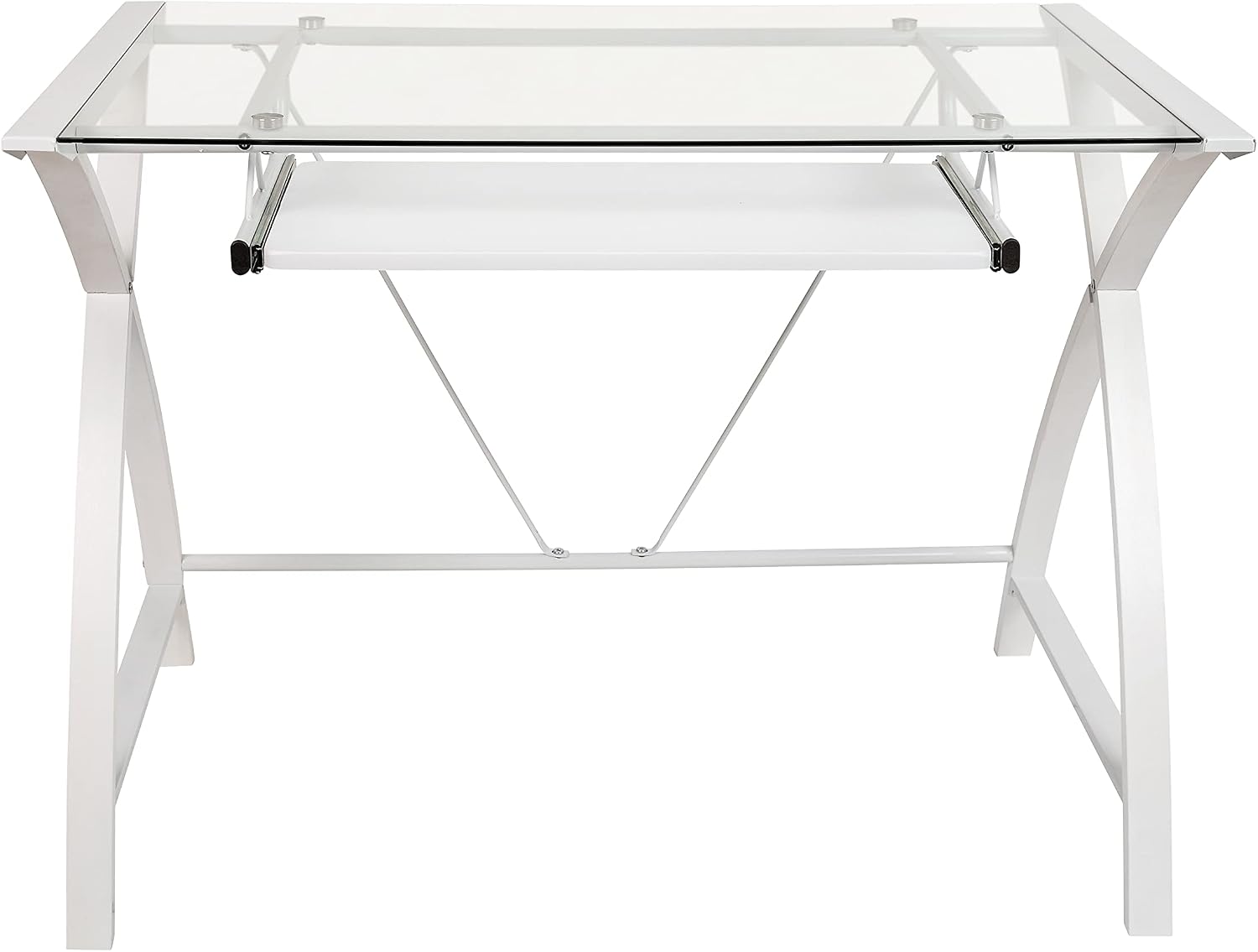 Flash Furniture Jude Tempered Glass Computer Desk with Pull-Out Keyboard Tray and Crisscross Frame, Small Computer Desk for Home Office, Cherry/Clear