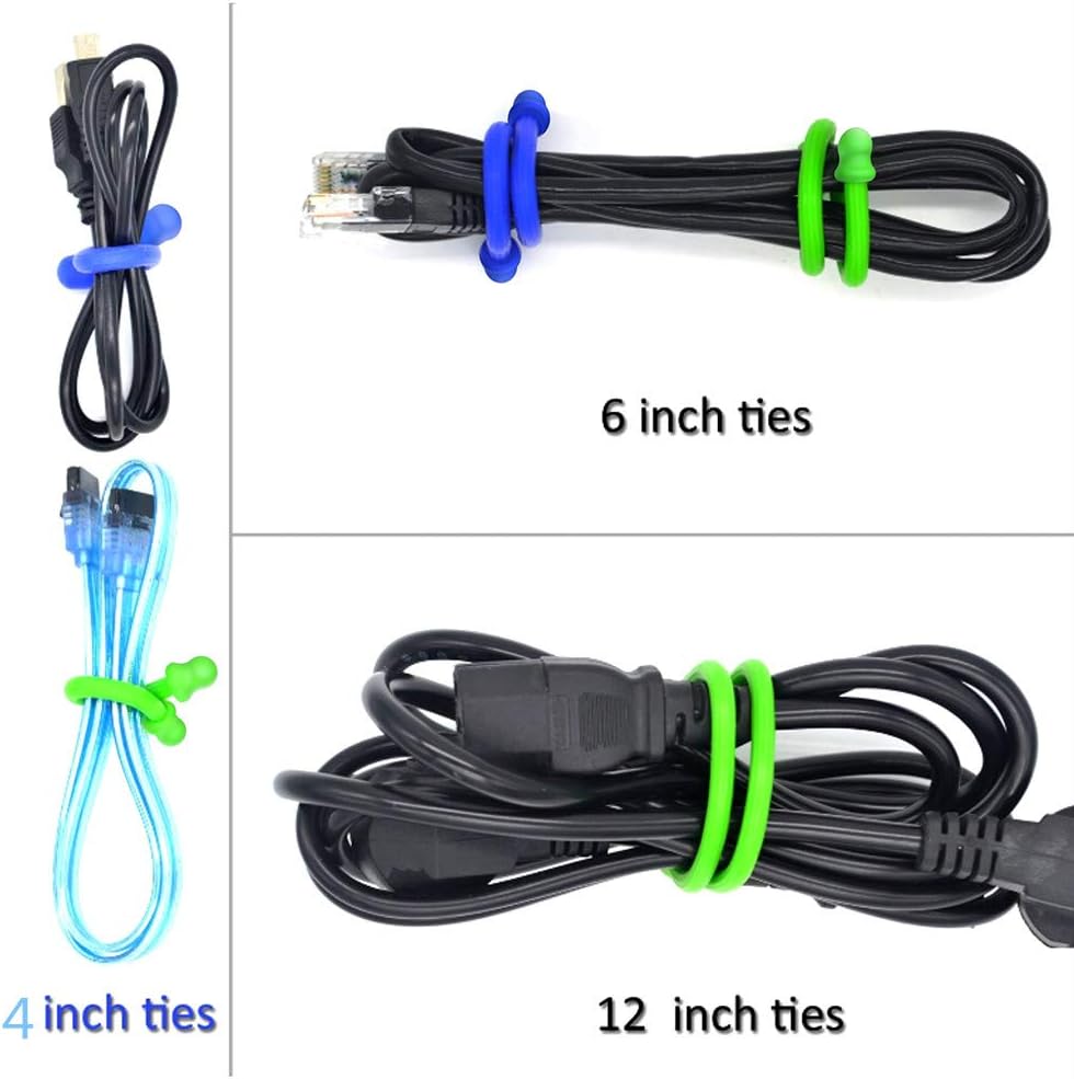 5Pcs 18in Silicone Cable Tie, Steel-Cord Twist Ties, Organizer