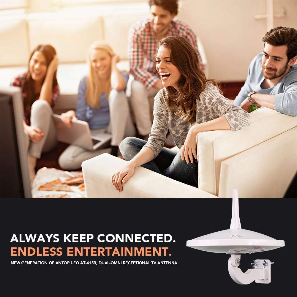 Upgraded Version - ANTOP AT-415B 720° UFO Dual Omni-Directional Outdoor HDTV Antenna with Exclusive Smartpass Amplifier &4G LTE Filter