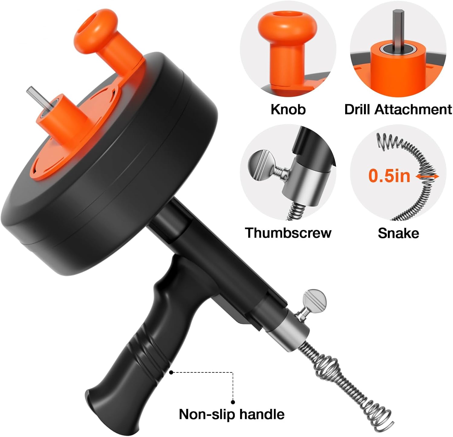 25ft Drain Auger Heavy Duty, Professional Plumbing Snake with Drill Adapter, Manual & Powered Clog Remover for Kitchen, Bathroom, Shower Sink & Bathtub, Flexible Pipe Snake Cleaner with Gloves