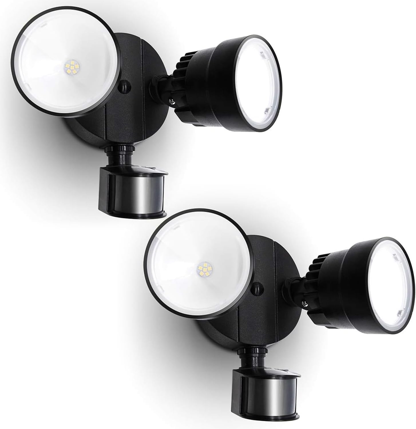 LUTEC Shrimp P6221B-PIR24 2000 Lumen 18 Watt 26 LED Motion Activated Integrated Dual-Head Floodlight Outdoor, IP54 Waterproof Exterior Security Wall Light for Patio, Garden, Yard-Black