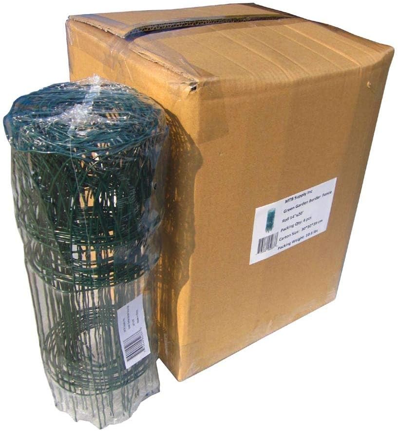 14 inch(H) x 20 feet(L) Green Garden Border Edging Folding Fence Roll Scroll Top Rolled Yard Fencing Garden Fence, Metal Wire Garden Fence for Outdoor,Yard Landscape Patio,Flower Bed Edging