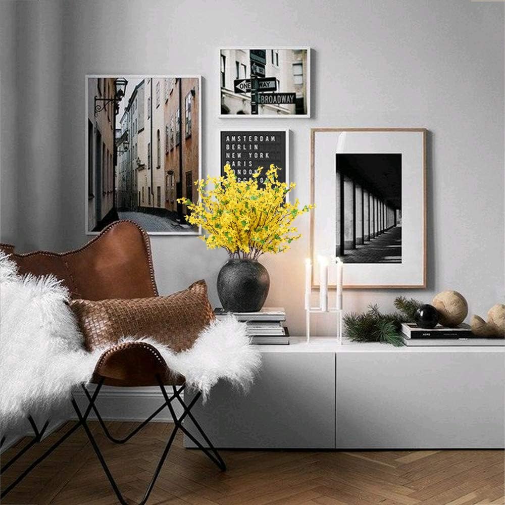 6Pcs Yellow Artificial Flowers 25.5in Long Stem Forsythia Branches