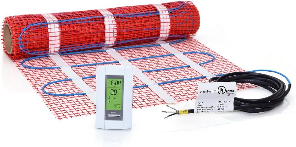 35 sqft Floor Heating Mat Kit, 120V Electric Radiant Floor Heat Heating Mat System with Adhesive Backing, Aube TH115-AF-120S Programmable Floor Sensing Thermostat w/Floor Sensor. Tile, Stone, Marble