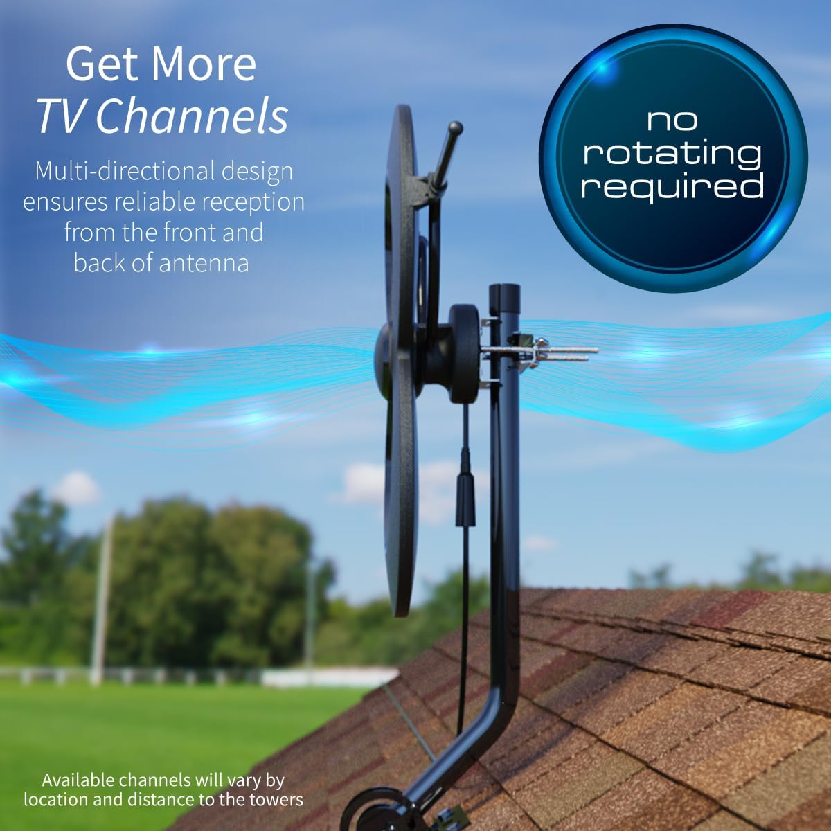 Antennas Direct ClearStream 2V Indoor Outdoor TV Antenna UHF VHF Multi-Directional, 60+ Mile Range, 4K 8K UHD, NEXTGEN TV – w/Reflector, 20-inch Mast