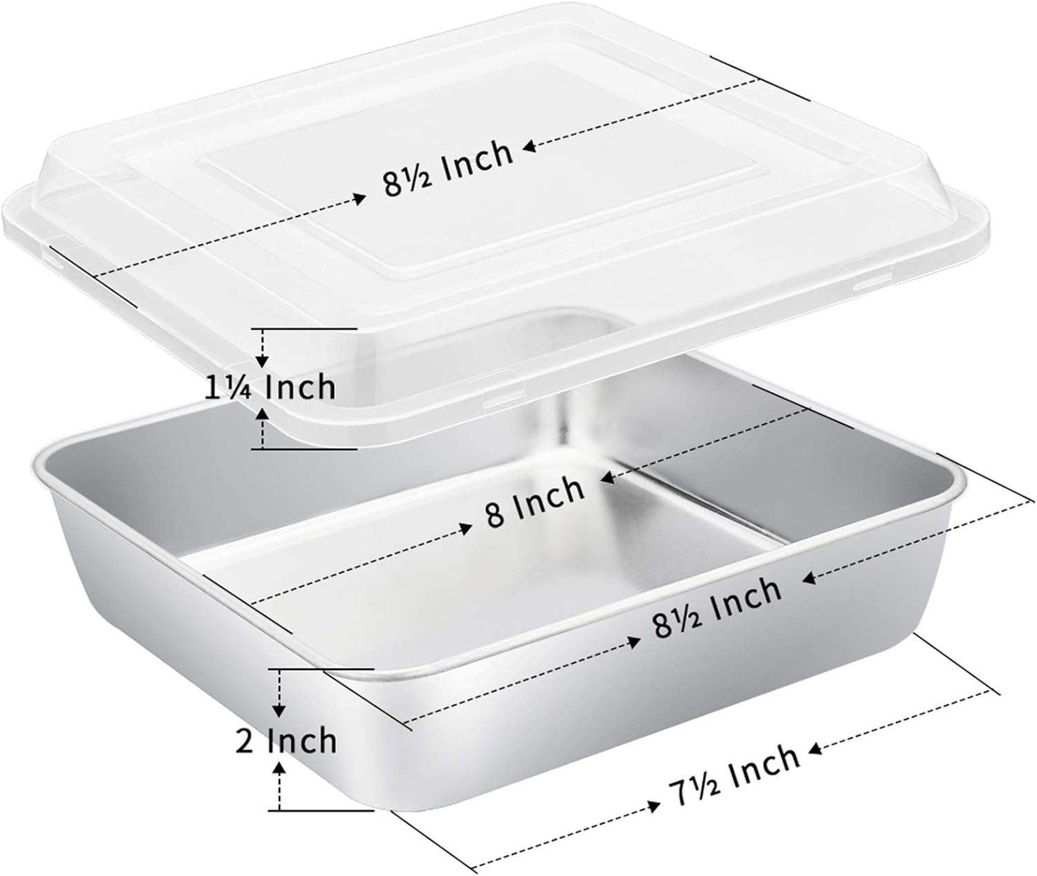 E-far 8 x 8-Inch Baking Pan with lid, Square Cake Brownie Baking Pans Stainless Steel Bakeware Set of 2, Non-toxic & Healthy