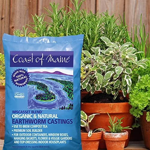 Coast of Maine Wiscasset Blend Earthworm Castings Top Dressing Soil for Containers, Baskets, and Flower and Vegetable Gardens, 8qt
