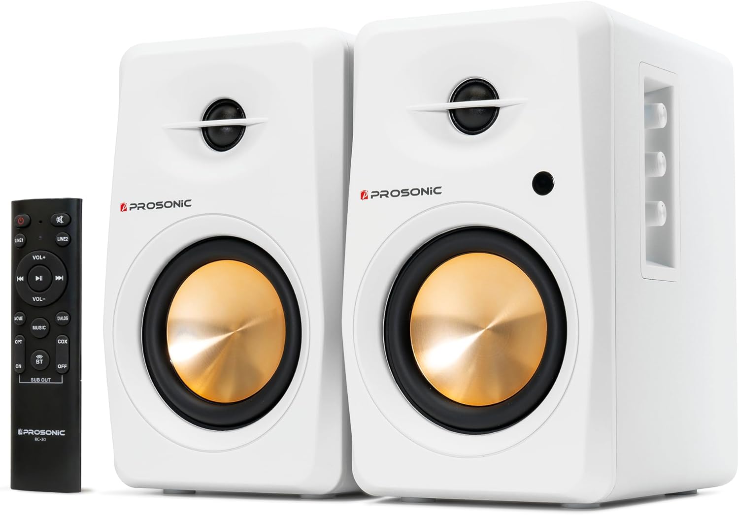 Prosonic BT30 White Bookshelf Speakers - Active Bluetooth 5.3 Powered Studio Monitors