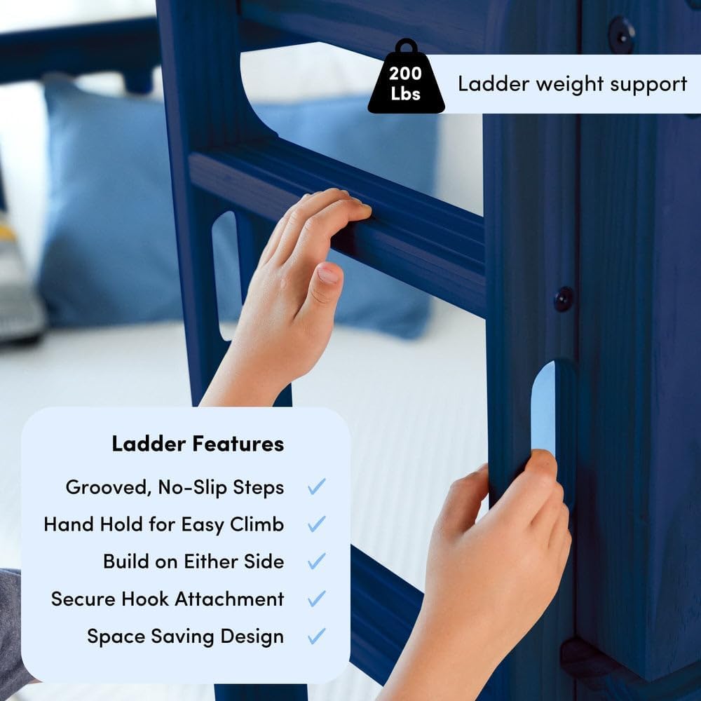 Max & Lily Bunk Bed Twin over Twin, Solid Wood Bunk Bed Frame with Ladder for Kids, 14" Safety Guardrails, Easy Assembly, No Box Spring Needed, White